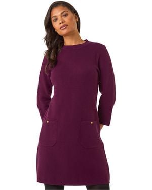 Roman Patch Pocket Knit Dress - Purple