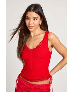 Boohoo Lace Cup And Hem Corset Top - Red