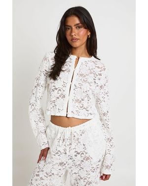 Boohoo Lace Button Through Boxy Top - White