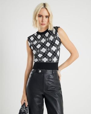 River Island Top Check Shoulder Pad Embellished Nylon - Blue