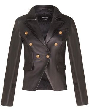 Infinity Leather Classic Military Blazer Jacket-Newent - Black