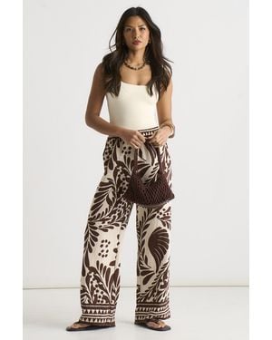 Gini London Border Print Elasticated Trousers - Brown