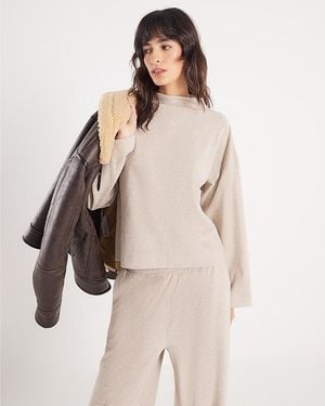 River Island Top Long Sleeve Brushed High Neck Viscose - Natural