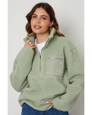 Threadbare Borg Fleece Half-Zip Jacket - Green