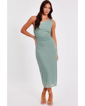 Quiz Light Mesh One Shoulder Midi Dress - Green