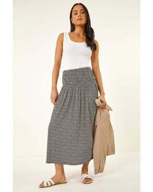 Roman Petite Ditsy Print Shirred Midi Skirt - Grey