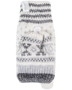 Heat Holders Ladies Warm Fairisle Patterned Thermal Fingerless Converter Gloves - White