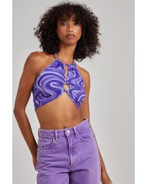 Pink Vanilla Swirl Print Halterneck Top - Purple