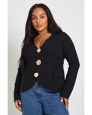 Boohoo Plus Long Embellished Button Down Top - Blue