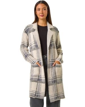 Roman Patchwork Check Collar Pocket Cardigan - Grey