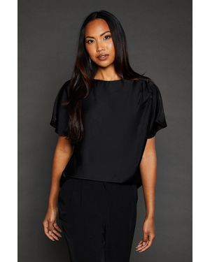 PRINCIPLES Satin Drape Shoulder T-Shirt - Black