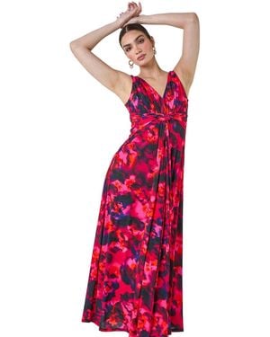 Ariella Floral Knot Front Maxi Dress - Red