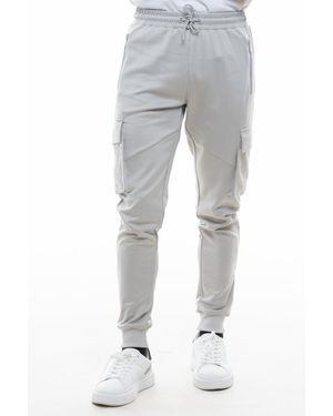 D Rock Cuffed Jogger Cargo Pockets Ribbed Cuffs Bottoms - Grey