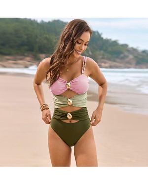 Everyday the Label Colour Block Sweetheart Neck One-Piece Swimwear - Pink
