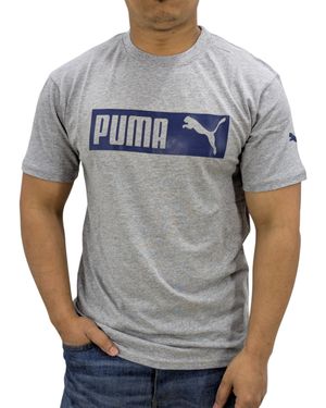 PUMA Essentials Logo T Shirts Crew Neck Pullover Casual Cotton Sports Tee - Grey