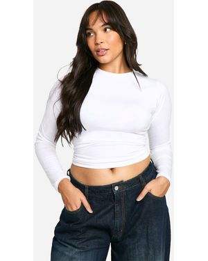 Boohoo Plus Long Sleeve Fitted Crew Neck T-Shirt - White