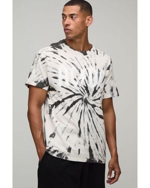 BoohooMAN Oversized Acdc Tie Dye License Print T-Shirt - Brown