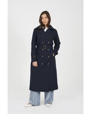 Brave Soul Double-Breasted Longline Trench Coat - Blue