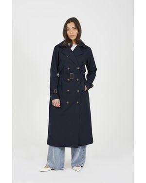 Brave Soul Double-Breasted Longline Trench Coat - Blue
