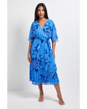 Wallis Petite Floral Pleated Midi Dress - Blue