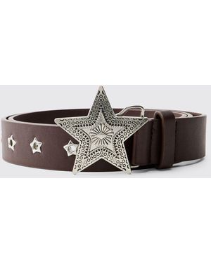 BoohooMAN Pu Star Buckle Belt - Brown
