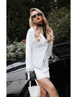 Boohoo Pearl Diamante Cuff Balloon Sleeve Blazer - Black