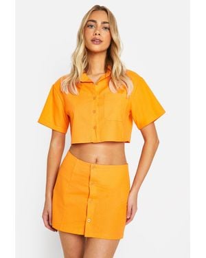 Boohoo Linen Look Button Front Mini Skirt - Orange