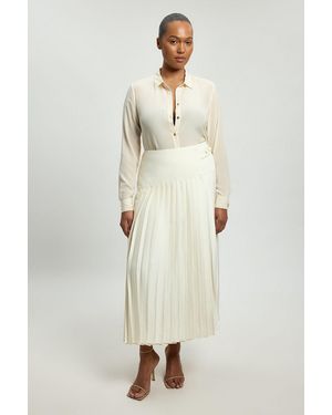 Karen Millen Plus Size Satin Tux Tailored Pleated Skirt - Natural