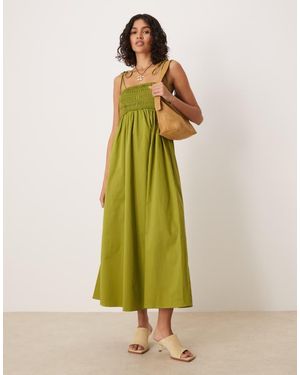 ASOS Shirred Bust Cotton Poplin Midi Dress - Green
