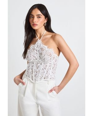 Boohoo Scallop Edge Lace Halter Corset Top - White