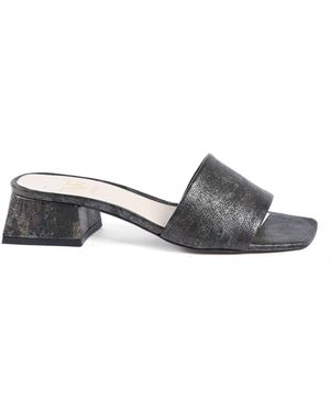 19V69 Italia by Versace Leather Mules Low Block Heel - Grey