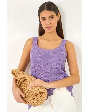 Roman Cotton Crochet Knit Vest Top - Purple