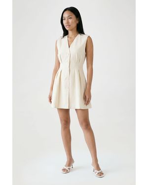 Boohoo Linen Look Fitted Tailored Mini Dress - Natural