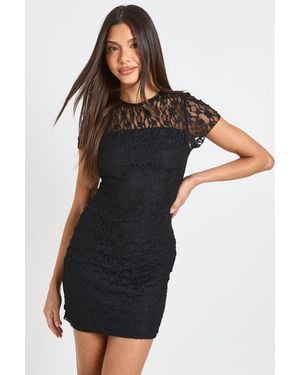 Boohoo Lace Cap Sleeve Lined Mini Dress - Black