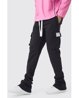 BoohooMAN Slim Fit Extreme Stacked Woven Tab Cargo Jogger - Blue