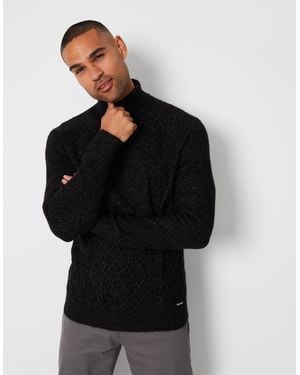 Threadbare 'Ayres' Turtle Neck Cable Knit Jumper - Black