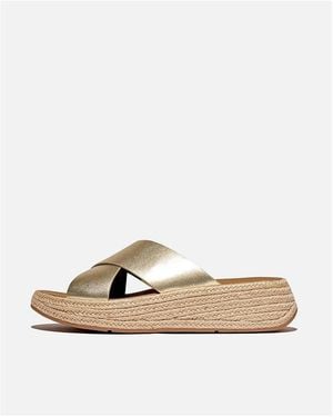 Fitflop F-Mode Espadrille Leather Flatform Cross Slides - White