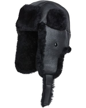 Infinity Leather Raf Aviator Sheepskin B-55 Trapper Hat Winter Warm Navigator Hat - Black