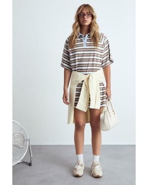 Boohoo Stripe Contrast Collar Rugby Polo Dress - Blue