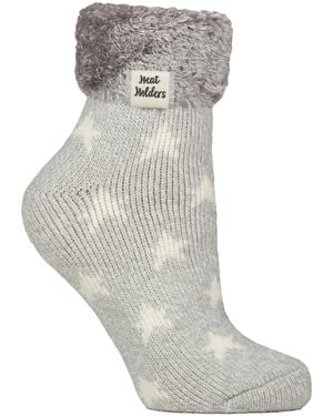 Heat Holders Ladies Ribbed Cuff Thermal Bed Socks For Lounging Around - Grey