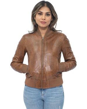 Infinity Leather Ma-1 Bomber Jacket-Abbotsford - Brown