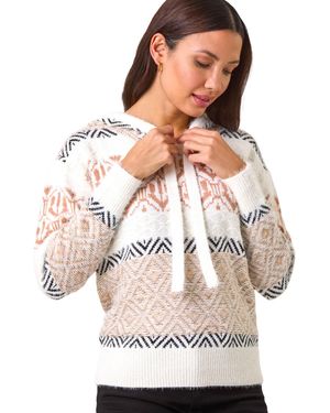 Roman Jacquard Print Knit Hoodie - White