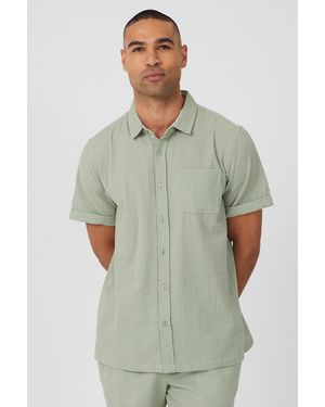 Brave Soul Short Sleeve Button-Up Shirt With Chest Pocket - Green
