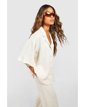 Boohoo Short Sleeve Linen Look Shirt - White