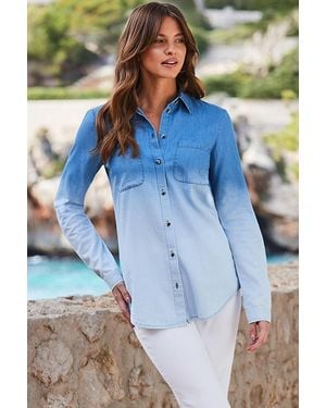 Sosandar Ombre Relaxed Fit Longline Denim Shirt - Blue