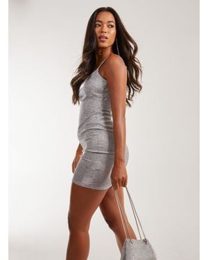 Pink Vanilla Metallic Scoop Neck Mini Dress - White