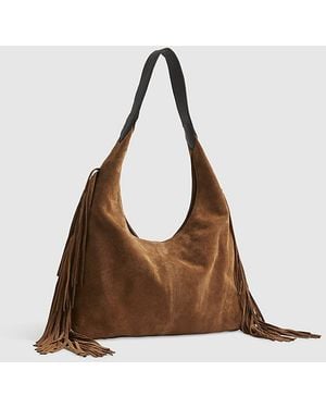 River Island Slouch Shoulder Bag Suede Fringed Leather - Brown