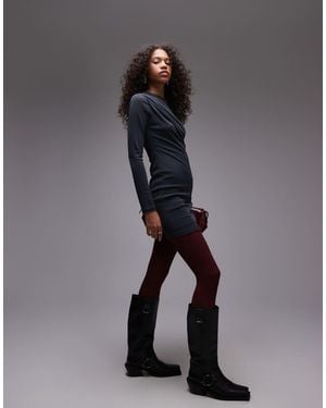TOPSHOP Twist Long Sleeve Mini Dress - Black