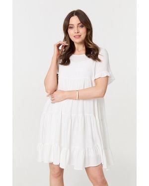 Izabel London Short Sleeve Frilled Smock Dress - White