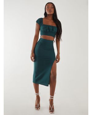 Pink Vanilla Textured Jersey Midi Skirt - Blue